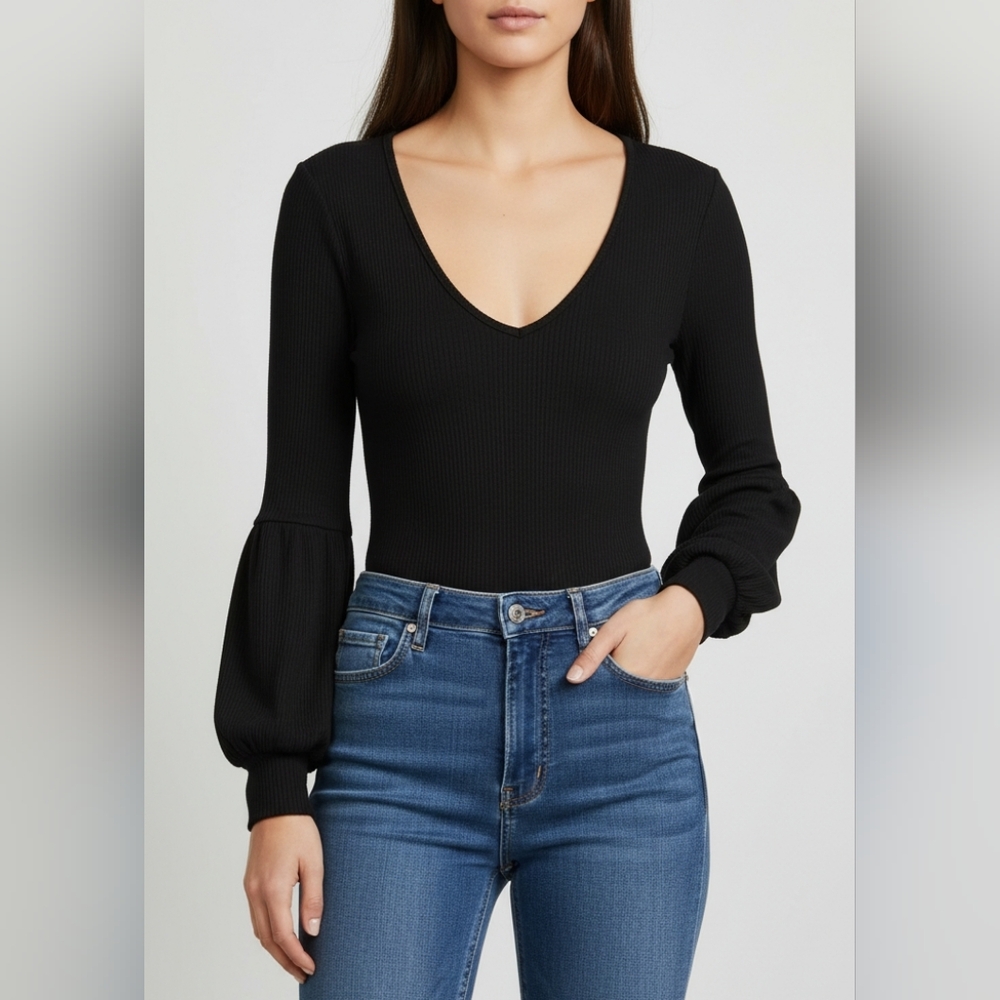 LNA Black Body Suit Long Sleeve Top Size Medium